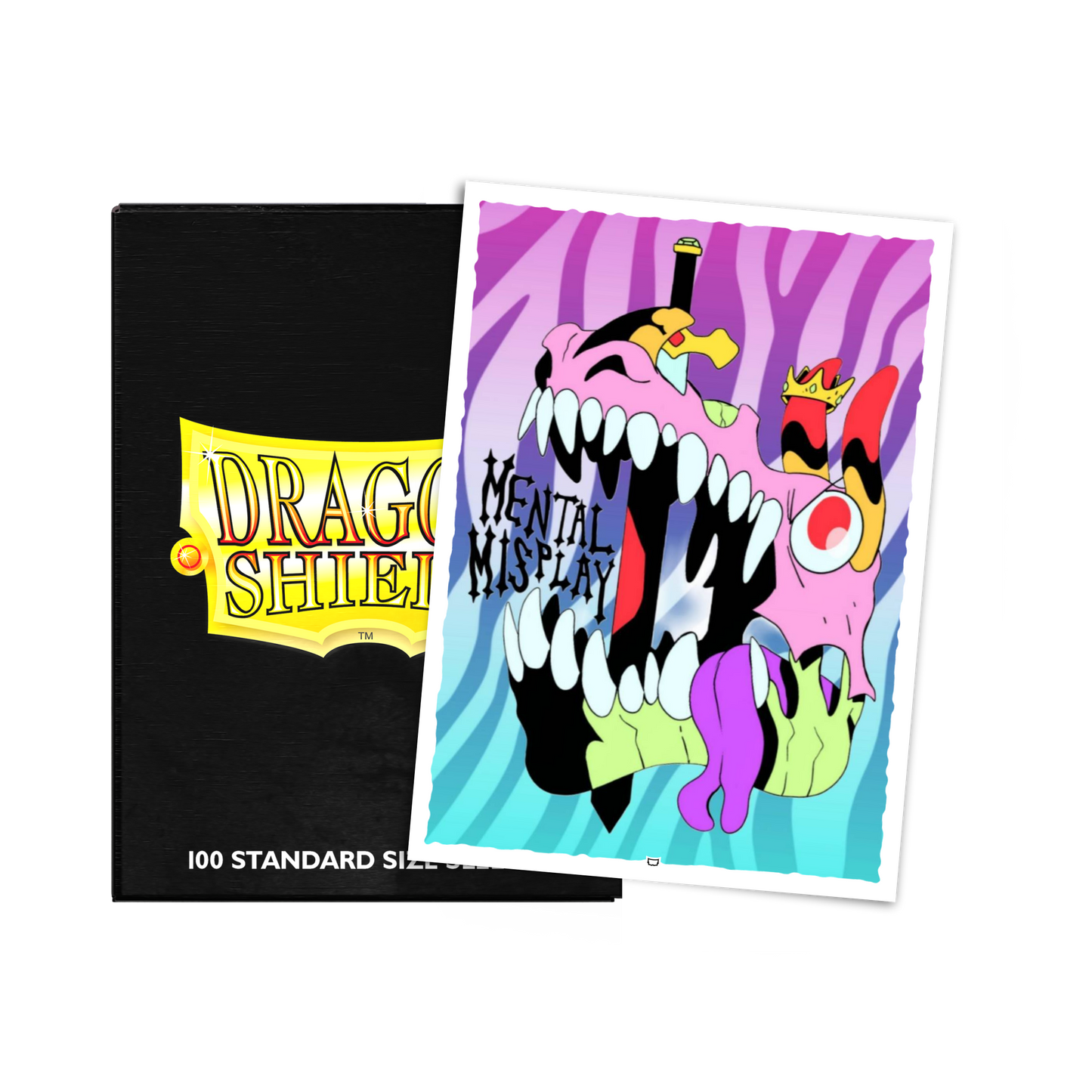 A black Dragon Shield deck box with a "Mental Misplay Angry Dracolich" art sleeve. Brand: Dragon Shield, Item: Mental Misplay Angry Dracolich Art Sleeves.