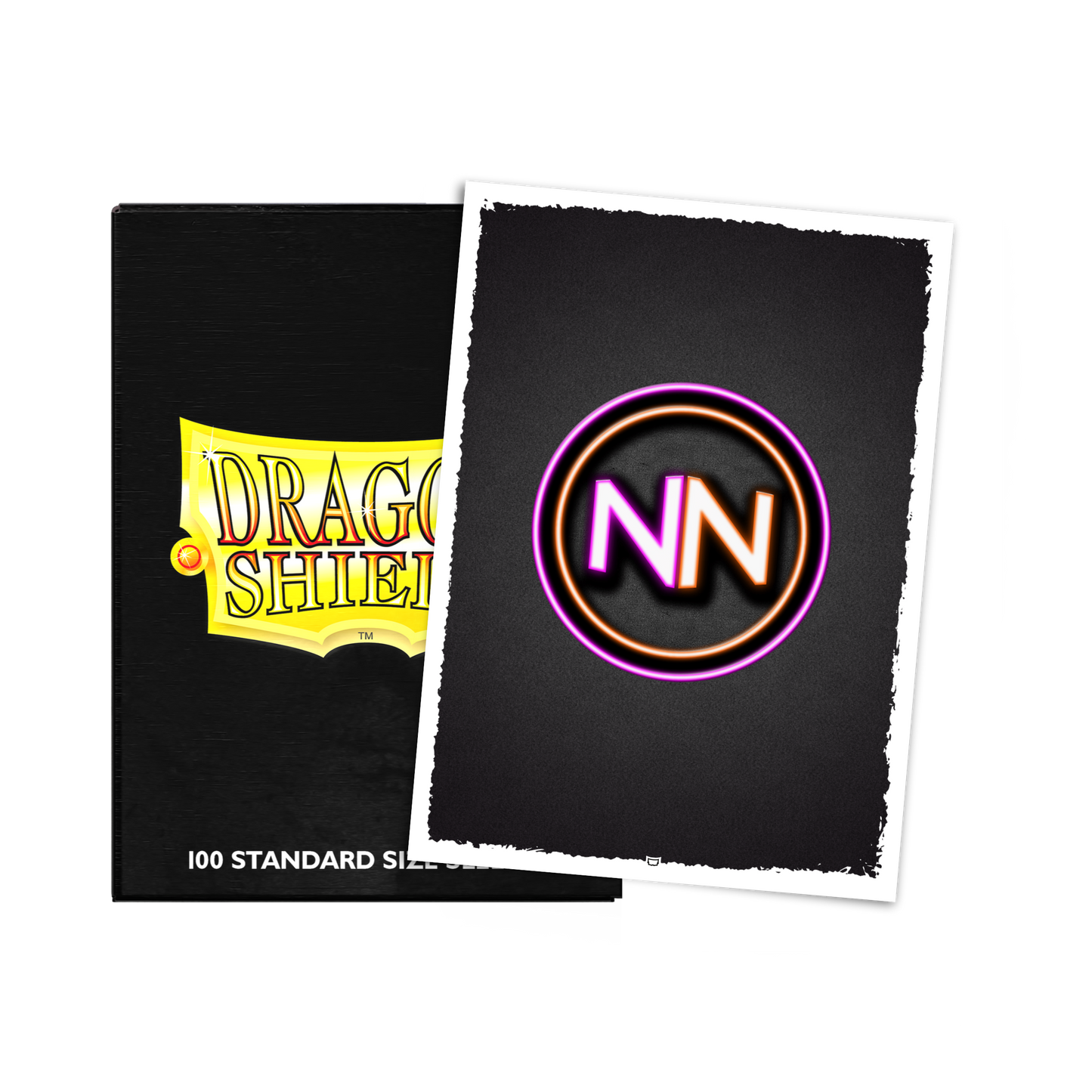 A black Dragon Shield deck box with a card featuring the Nitpicking Nerds logo. Brand: Dragon Shield, Item: Brushed Art Sleeves - Standard Size