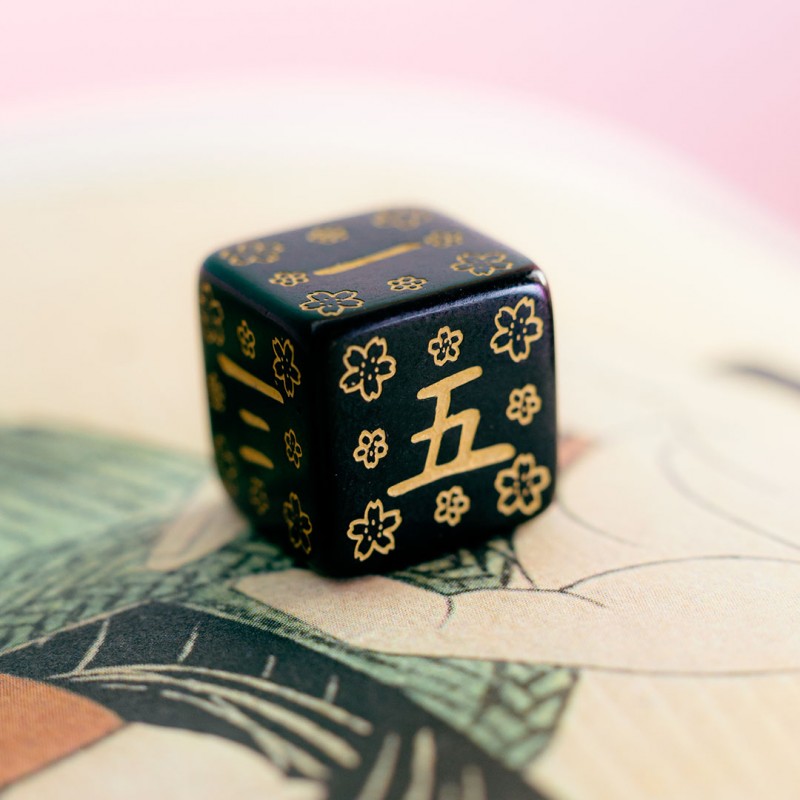 Q-Workshop Japanese Dice Set: Deep Night Firefly – black with gold RPG dice – Flip Tap Win TCG, Saline MI