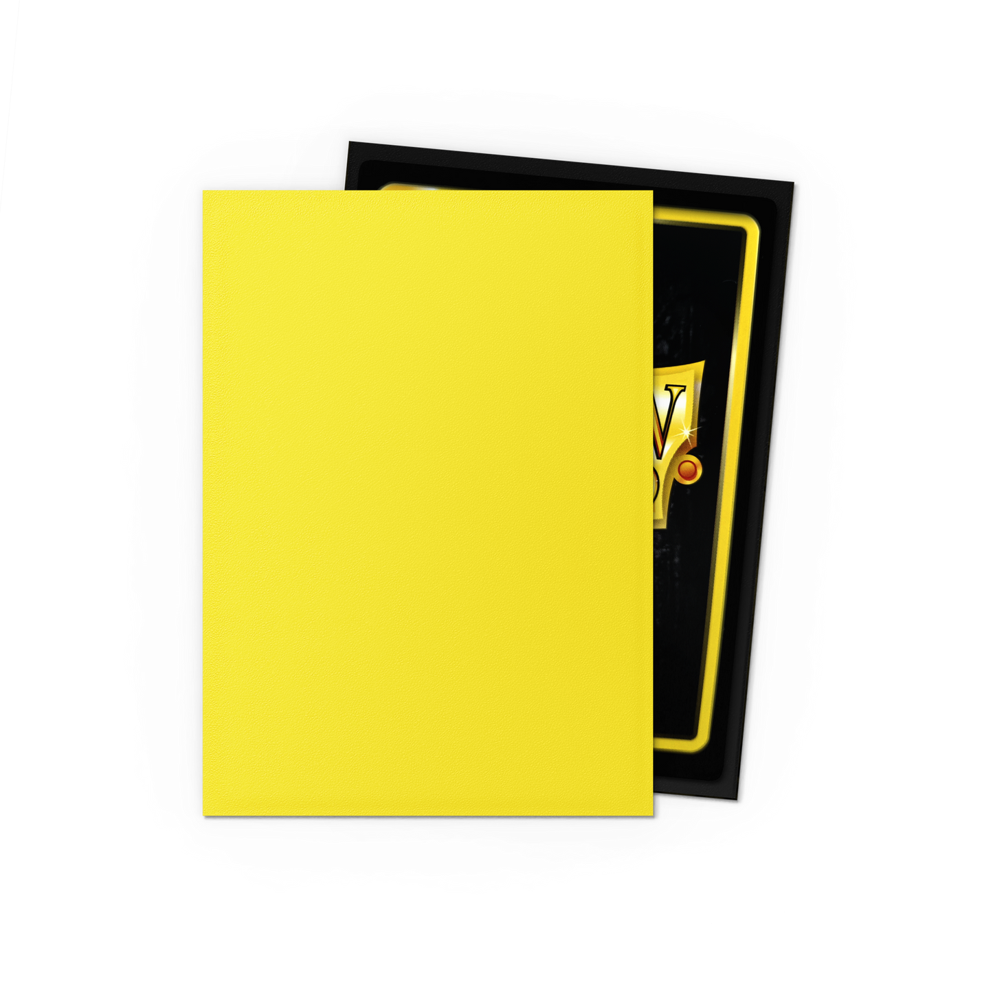 A yellow matte Japanese Dragon Shield dual sleeve with a black border and gold accents. Brand: Dragon Shield (Dev), Item: Lightning - Matte Dual Sleeves