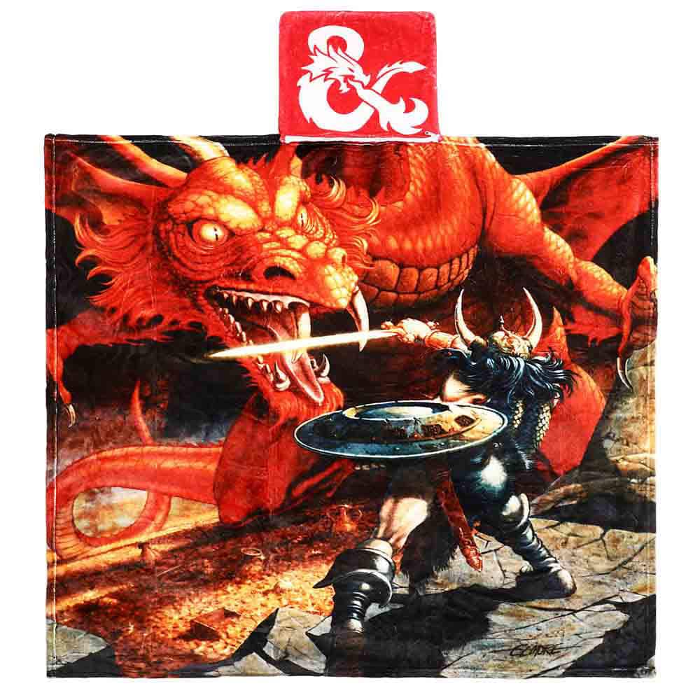 A red Dungeons and Dragons Pillow Pocket Throw Blanket. Brand: Bioworld, Item: Dungeons and Dragons Pillow Pocket Throw Blanket