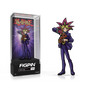 A FiGPiN collectible of Yami Yugi from Yu-Gi-Oh! holding cards, displayed in its case.