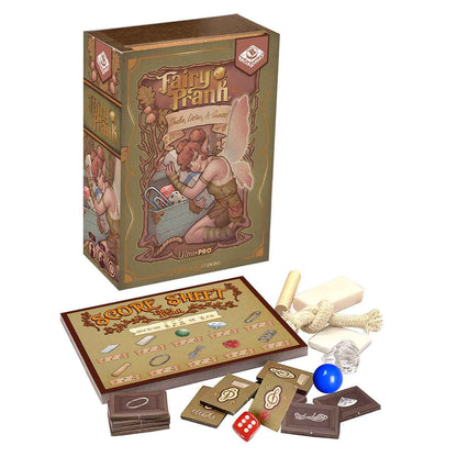 A board game box and components for Fairy Prank by Ultra-Pro.
