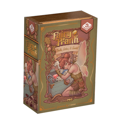 A green and gold Fairy Prank board game box. Brand: Ultra PRO Entertainment, Item: Fairy Prank.