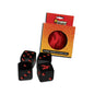 A black and red Iconic Fire D6 Dice Tin. Brand: Legion Supplies, Item: Iconic Fire D6 Dice Tin.