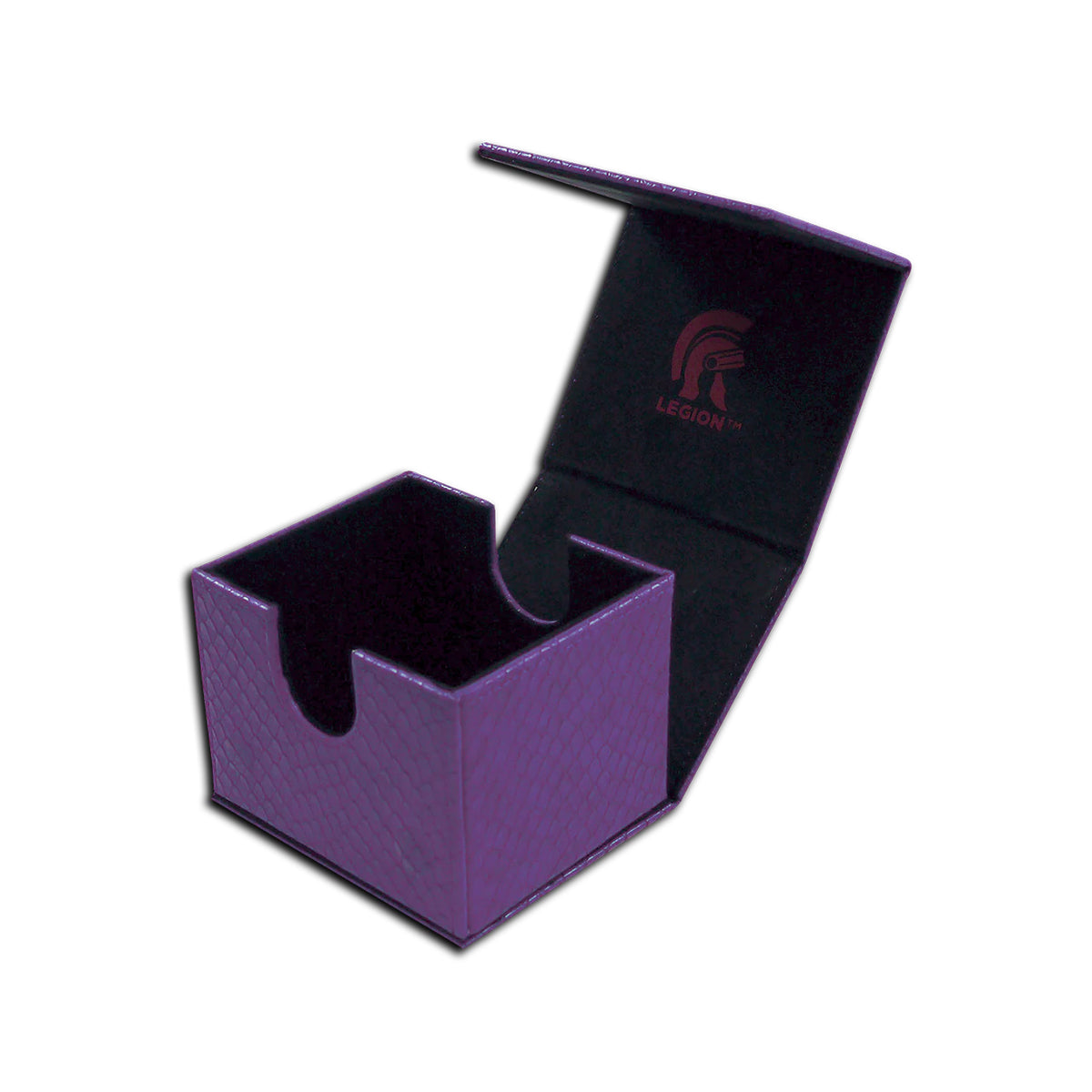 A purple Dragon Hide V2 deck box from Legion Supplies.