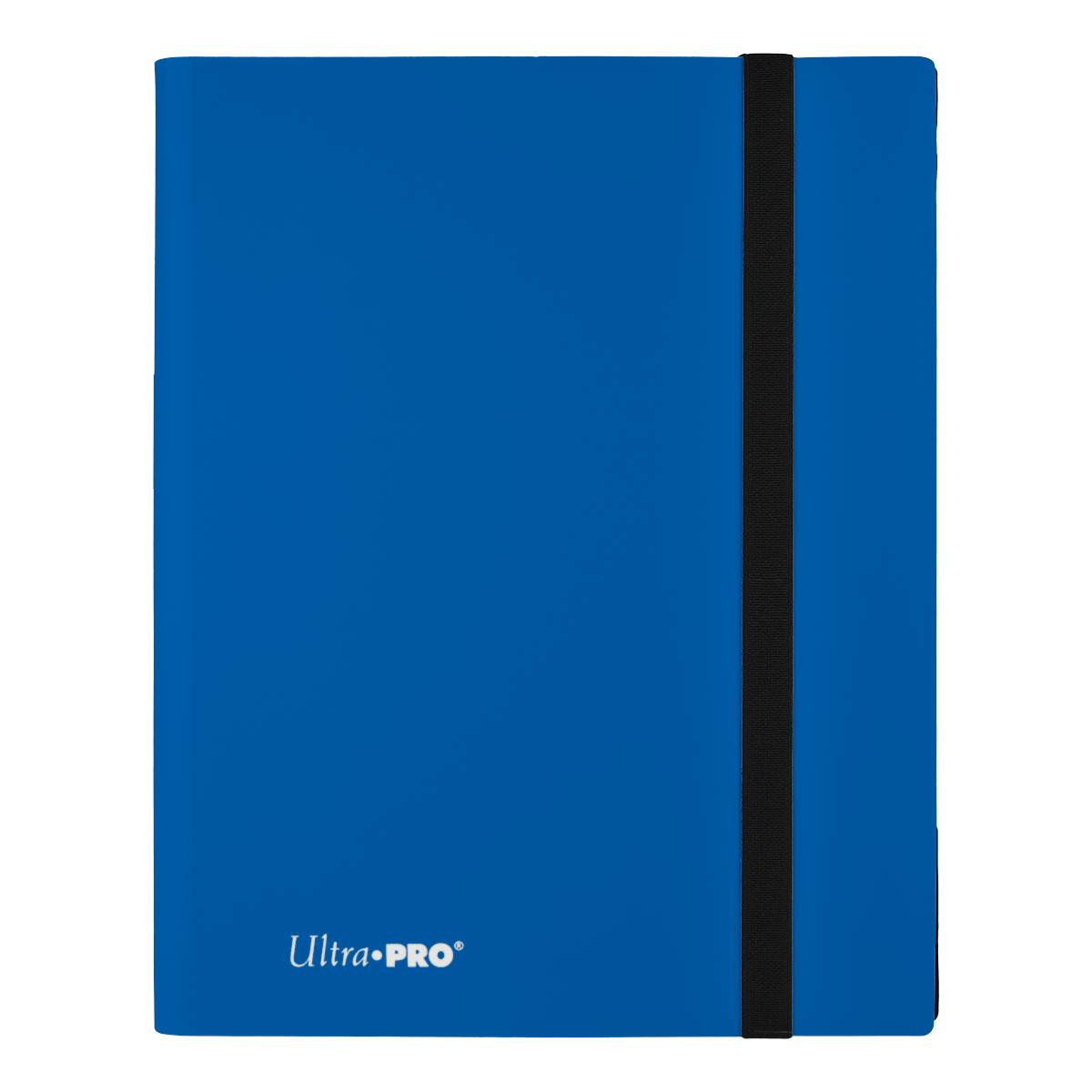 A blue Ultra PRO Eclipse 9-Pocket Pro-Binder with an elastic strap.