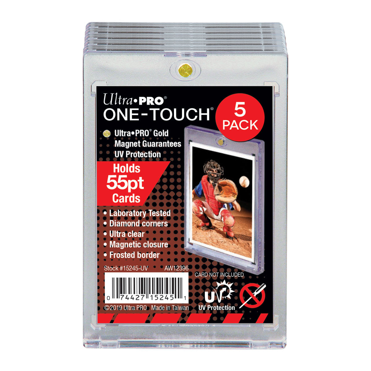 A clear Ultra PRO ONE-TOUCH Magnetic Card Holder 5-Pack. Brand: Ultra PRO, Item: 55PT UV ONE-TOUCH Magnetic Holder (5ct).