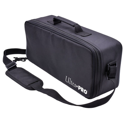 A black Ultra PRO Deluxe Gaming Trove carrying case with a shoulder strap and handle.