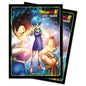 A black and yellow Dragon Ball Super Card Game deck protector sleeves featuring Bulma, Vegeta, and Trunks. Brand: Ultra PRO, Item: Bulma, Vegeta, and Trunks Standard Size DECK PROTECTOR® Sleeves (65ct) for Dragon Ball Super