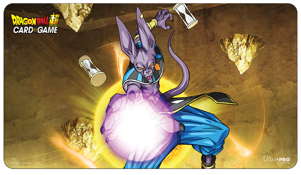 A purple Beerus Dragon Ball Super Card Game playmat. Brand: Ultra PRO, Item: Beerus Standard Gaming Playmat Mousepad for Dragon Ball Super