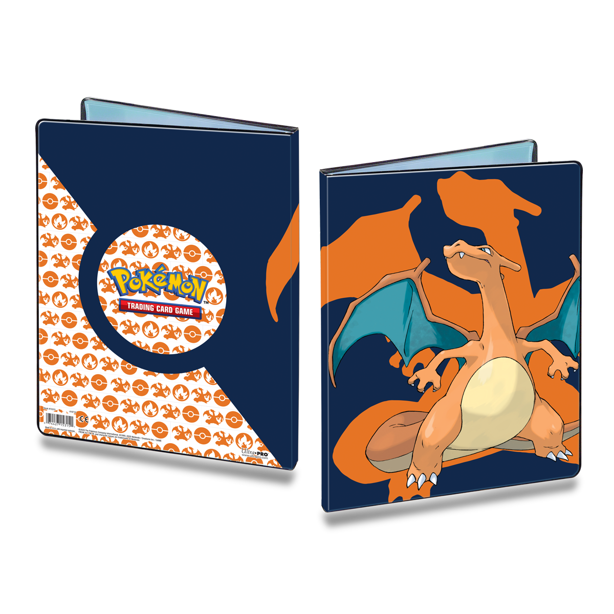A navy blue Charizard 9-Pocket Portfolio for Pokemon Trading Card Game. Brand: Ultra PRO, Item: Charizard 9-Pocket Portfolio for Pokemon