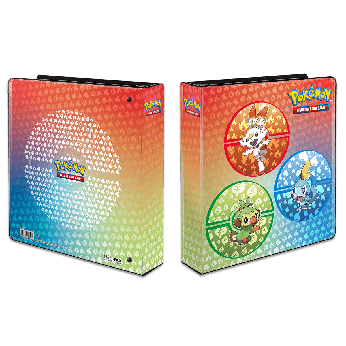 A rainbow gradient 2" Sword and Shield Galar Starters 3-Ring Album for Pokémon. Brand: Ultra PRO, Item: 2" Sword and Shield Galar Starters 3-Ring Album for Pokémon.