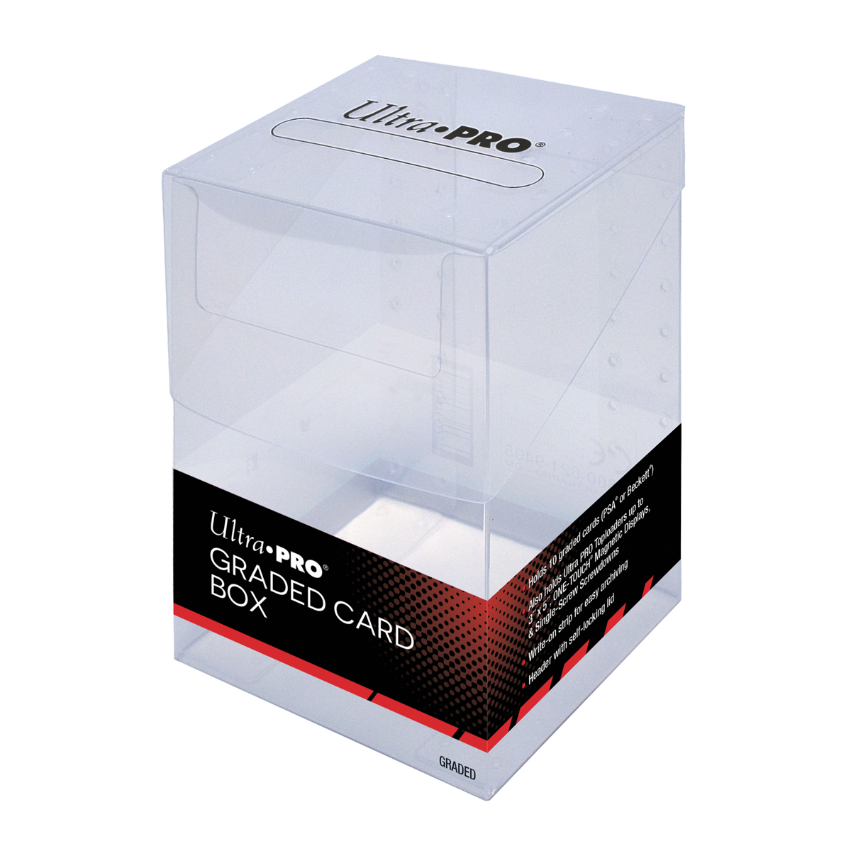 A clear plastic Ultra PRO Graded Card Box for Toploaders and One-Touch cases. Brand: Ultra PRO, Item: Graded Card Box.