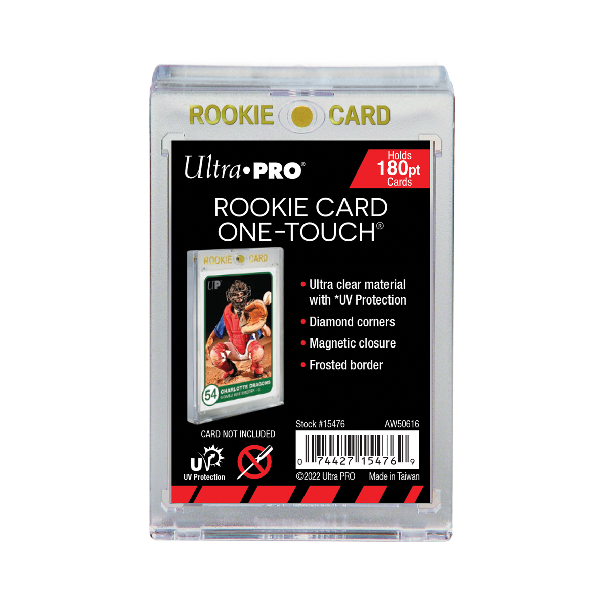 A clear Ultra PRO 180PT ROOKIE UV ONE-TOUCH Magnetic Holder for trading cards.