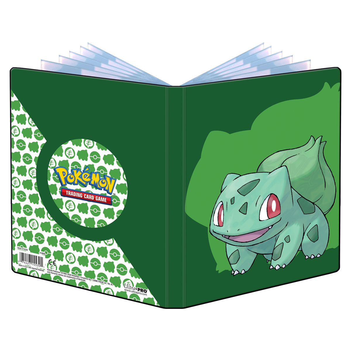 A green Bulbasaur 4-Pocket Portfolio for Pokemon Trading Card Game. Brand: Ultra PRO, Item: Bulbasaur 4-Pocket Portfolio for Pokemon