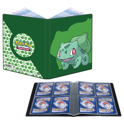 A green Bulbasaur 4-Pocket Portfolio for Pokemon Trading Cards. Brand: Ultra PRO.