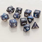 A set of 11 RPG dice in Jet Black with a galaxy-like swirl pattern. Brand: Ultra PRO, Item: ECLIPSE® Acrylic RPG Dice Set (11ct) - Jet Black.