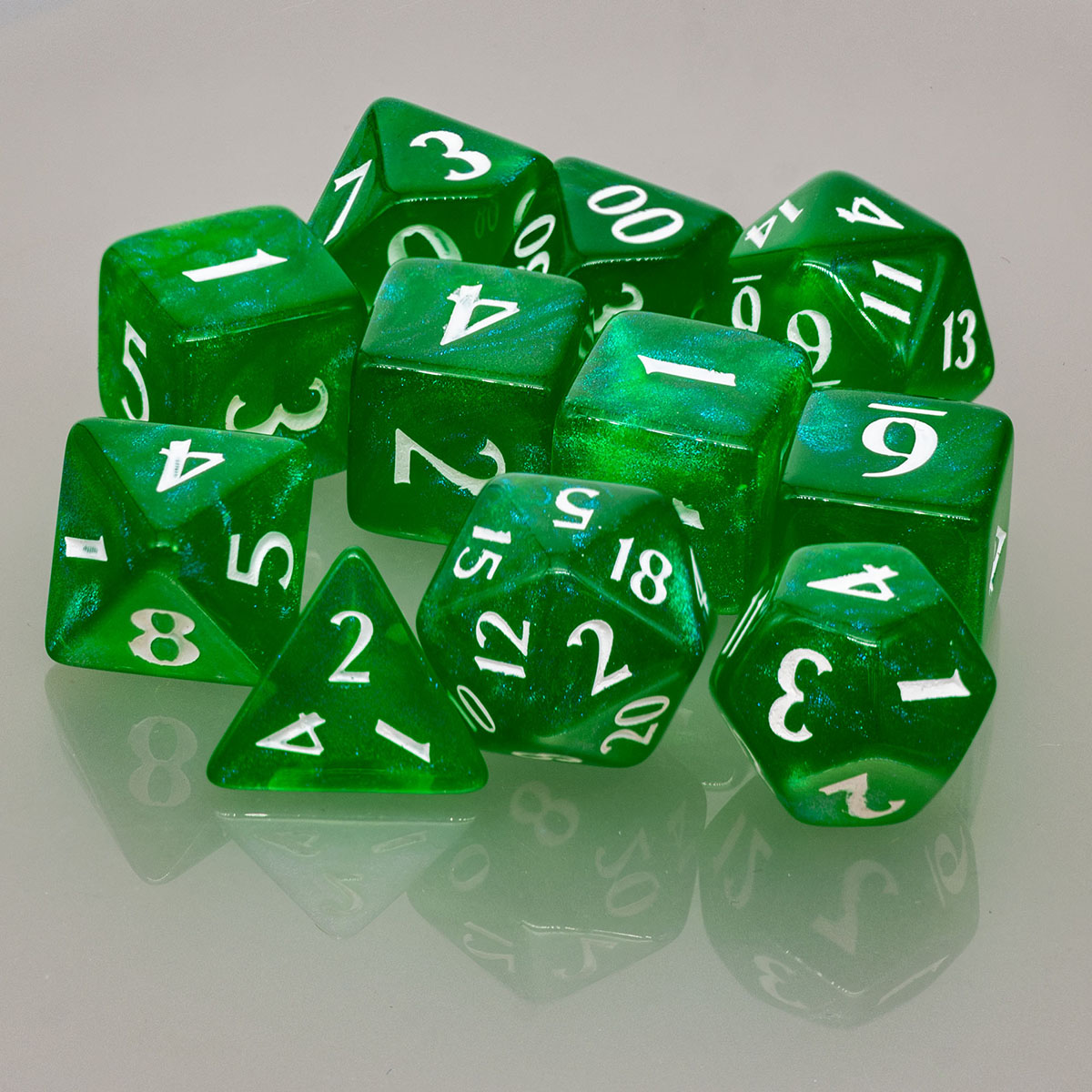 A Forest Green Acrylic RPG Dice Set (11ct). Brand: Ultra PRO, Item: ECLIPSE® Acrylic RPG Dice Set (11ct) - Forest Green.