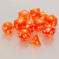 A set of 11 orange acrylic RPG dice from Ultra PRO's ECLIPSE line.