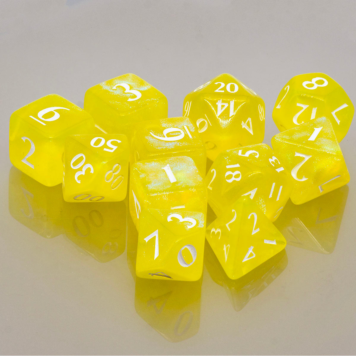 A Lemon Yellow Acrylic RPG Dice Set (11ct). Brand: Ultra PRO, Item: ECLIPSE® Acrylic RPG Dice Set (11ct) - Lemon Yellow