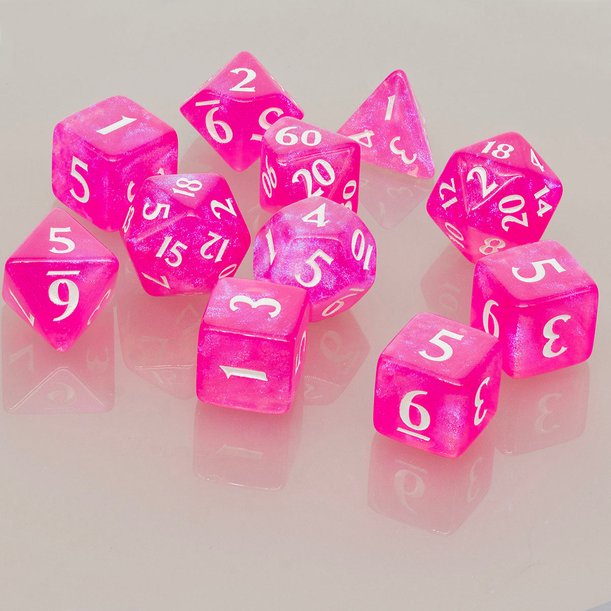 A Hot Pink Acrylic RPG Dice Set (11ct). Brand: Ultra PRO, Item: ECLIPSE® Acrylic RPG Dice Set (11ct) - Hot Pink.