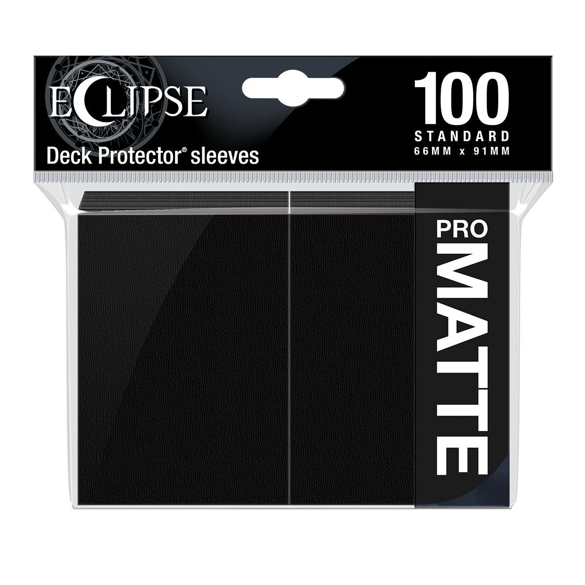 A Black Eclipse Matte Standard Deck Protector Sleeves (100ct). Brand: Ultra PRO, Item: ECLIPSE® Matte Standard DECK PROTECTOR® Sleeves (100ct) - Jet Black