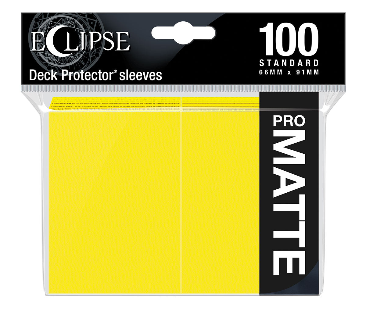 A Lemon Yellow Matte Standard Deck Protector Sleeves. Brand: Ultra PRO, Item: ECLIPSE® Matte Standard DECK PROTECTOR® Sleeves (100ct) - Lemon Yellow