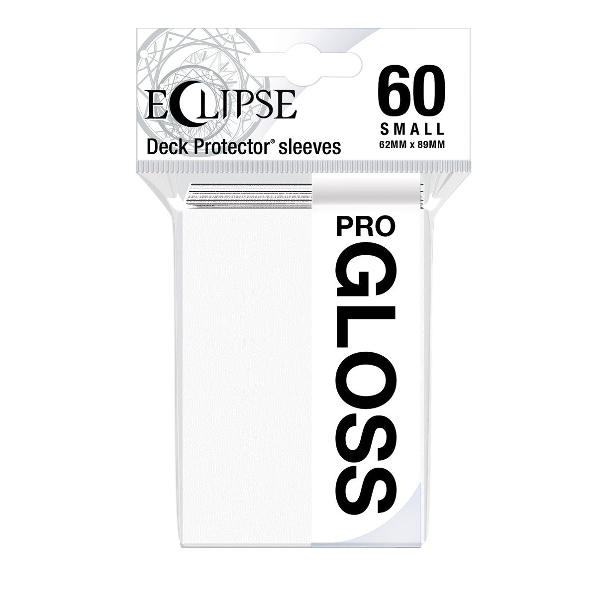 A white Eclipse Gloss Small Deck Protector sleeves. Brand: Ultra PRO, Item: ECLIPSE Gloss Small DECK PROTECTOR Sleeves (60ct) - Arctic White