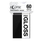A black Eclipse Gloss Small Deck Protector Sleeves. Brand: Ultra PRO, Item: ECLIPSE® Gloss Small DECK PROTECTOR® Sleeves (60ct) - Jet Black