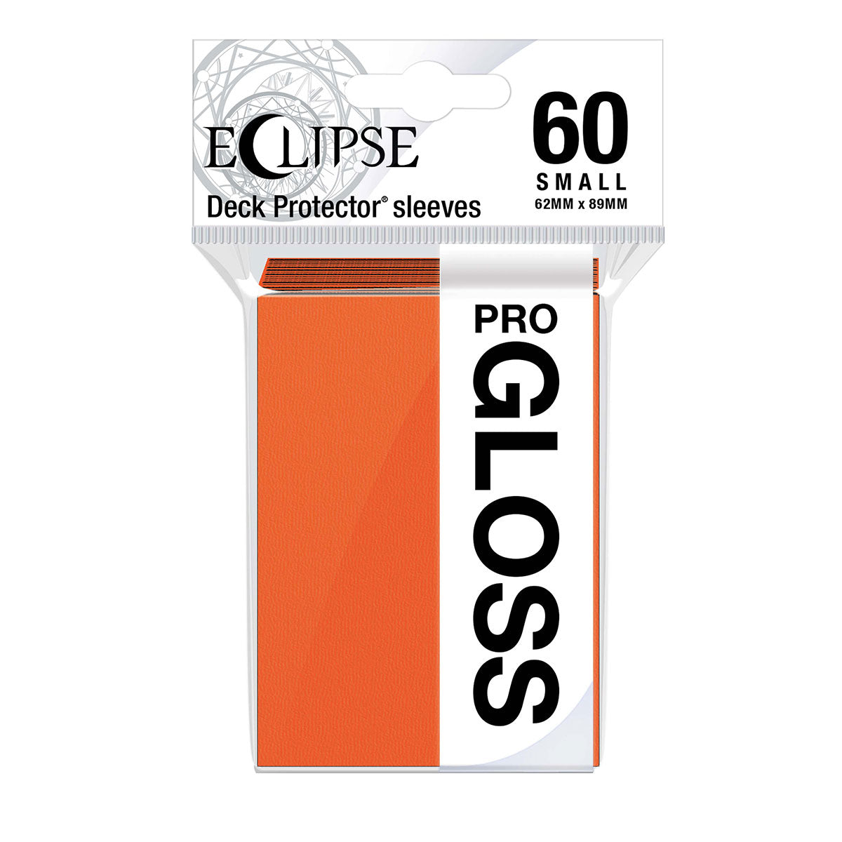 A Pumpkin Orange Gloss Small Deck Protector Sleeves. Brand: Ultra PRO, Item: ECLIPSE® Gloss Small DECK PROTECTOR® Sleeves (60ct)