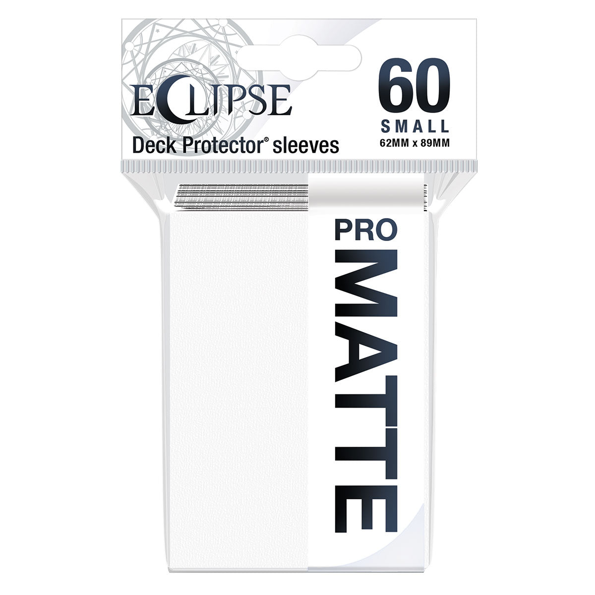 A white Eclipse Matte Small Deck Protector sleeves. Brand: Ultra PRO, Item: ECLIPSE® Matte Small DECK PROTECTOR® Sleeves (60ct) - Arctic White
