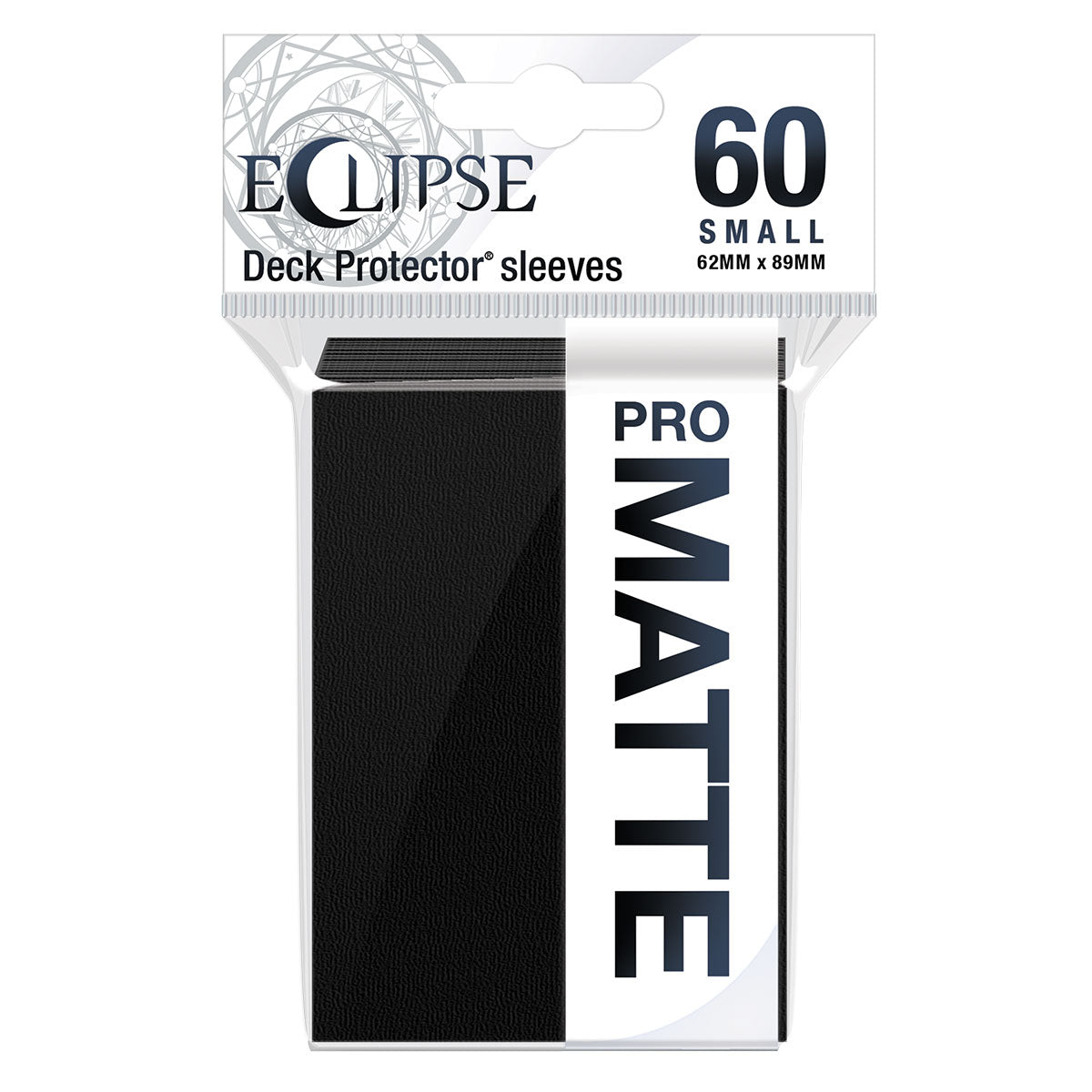A black Eclipse Matte Small Deck Protector sleeves. Brand: Ultra PRO, Item: ECLIPSE® Matte Small DECK PROTECTOR® Sleeves (60ct) - Jet Black