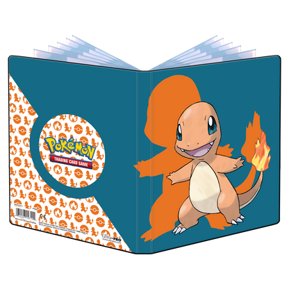 A blue Charmander 4-Pocket Portfolio. Brand: Ultra PRO, Item: Charmander 4-Pocket Portfolio for Pokémon