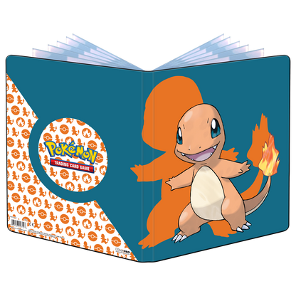 A blue and orange Charmander 9-Pocket Portfolio for Pokemon Trading Card Game. Brand: Ultra PRO, Item: Charmander 9-Pocket Portfolio.
