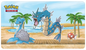 A colorful Pokemon themed playmat featuring Lapras, Gyarados, and Magikarp on a beach. Brand: Ultra PRO, Item: Gallery Series Seaside Standard Gaming Playmat Mousepad for Pokemon.