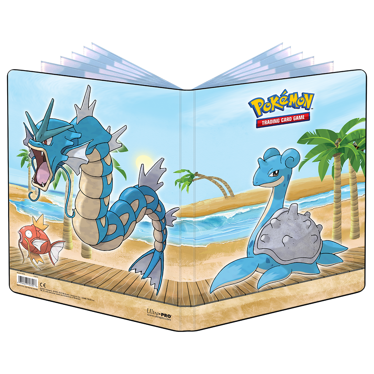 A blue and tan Gallery Series 9-Pocket Portfolio for Pokemon Trading Card Game. Brand: Ultra PRO, Item: Gallery Series Seaside 9-Pocket Portfolio for Pokémon.