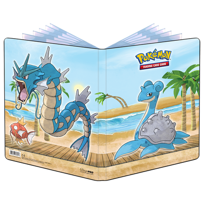 A blue and tan Gallery Series 9-Pocket Portfolio for Pokemon Trading Card Game. Brand: Ultra PRO, Item: Gallery Series Seaside 9-Pocket Portfolio for Pokémon.