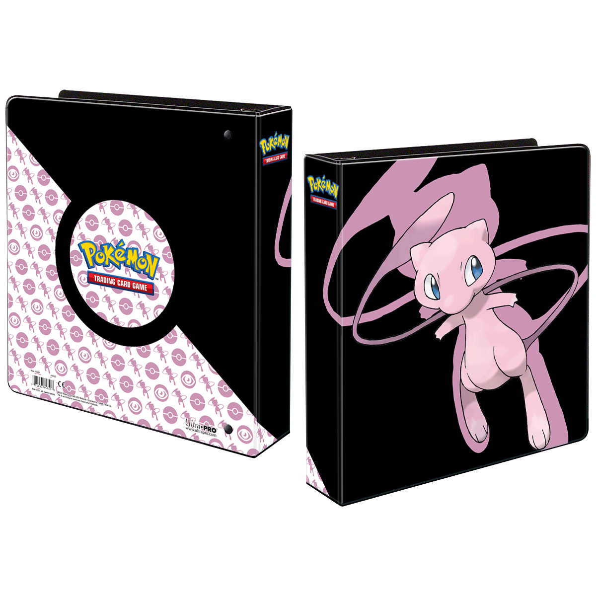 A black 2-inch 3-ring binder featuring Mew from Pokémon. Brand: Ultra PRO, Item: 2" Mew 3-Ring Album for Pokémon
