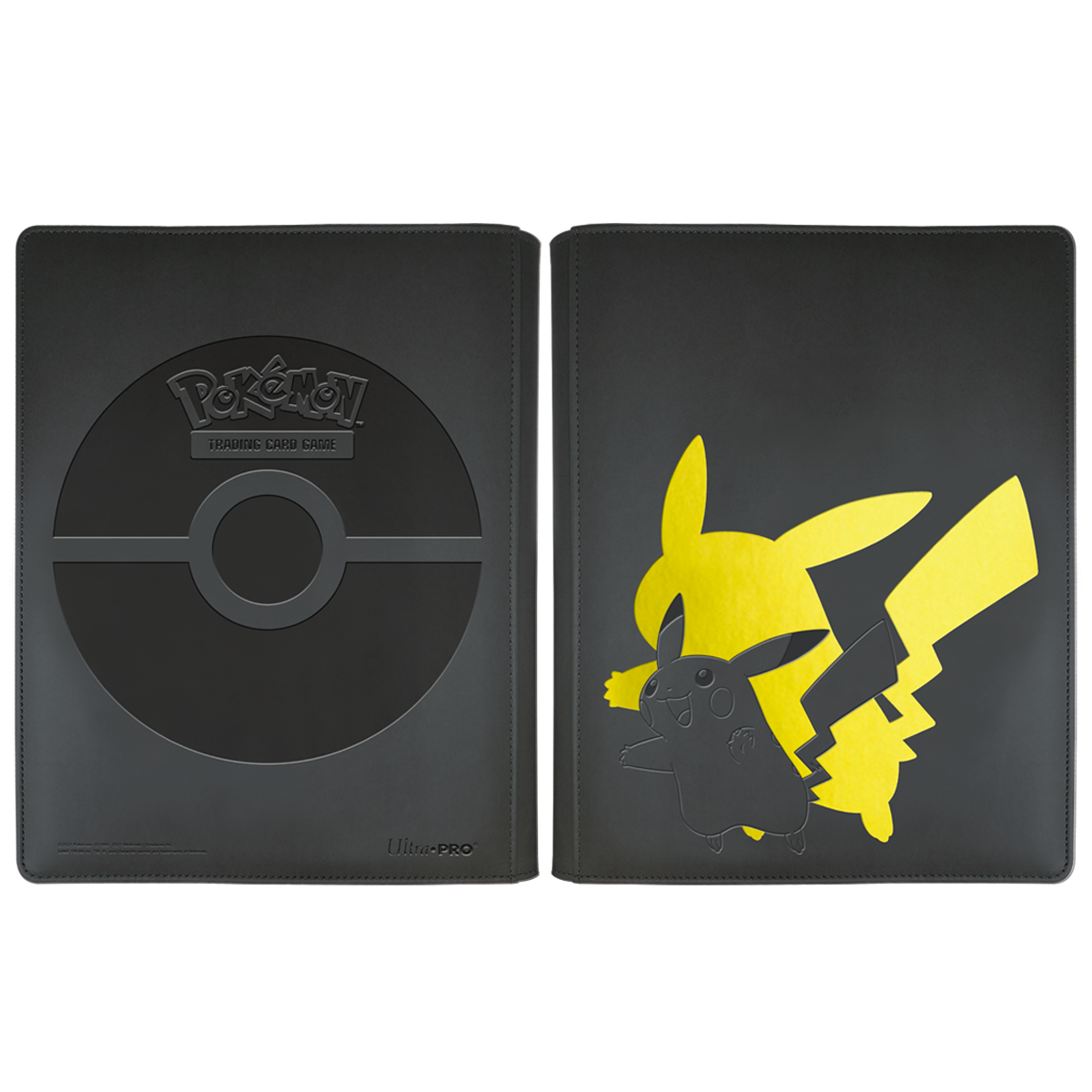 A black Elite Series Pikachu 9-Pocket Zippered PRO-BINDER for Pokemon Trading Card Game. Brand: Ultra PRO, Item: Elite Series: Pikachu 9-Pocket Zippered PRO-BINDER for Pokémon.