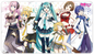 A vibrant and colorful gaming playmat featuring the popular Vocaloid characters Hatsune Miku, Kagamine Rin, Kagamine Len, Megurine Luka, and Kaito. Brand: Ultra PRO, Item: Digital Dreamland Heartwarming Harmony Standard Gaming Playmat Mousepad for Hatsune Miku.