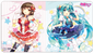 A colorful playmat featuring two anime girls, one in red and one in blue, with stars and musical notes. Brand: Ultra PRO, Item: Digital Dreamland Starlight Melody Standard Gaming Playmat Mousepad for Hatsune Miku.