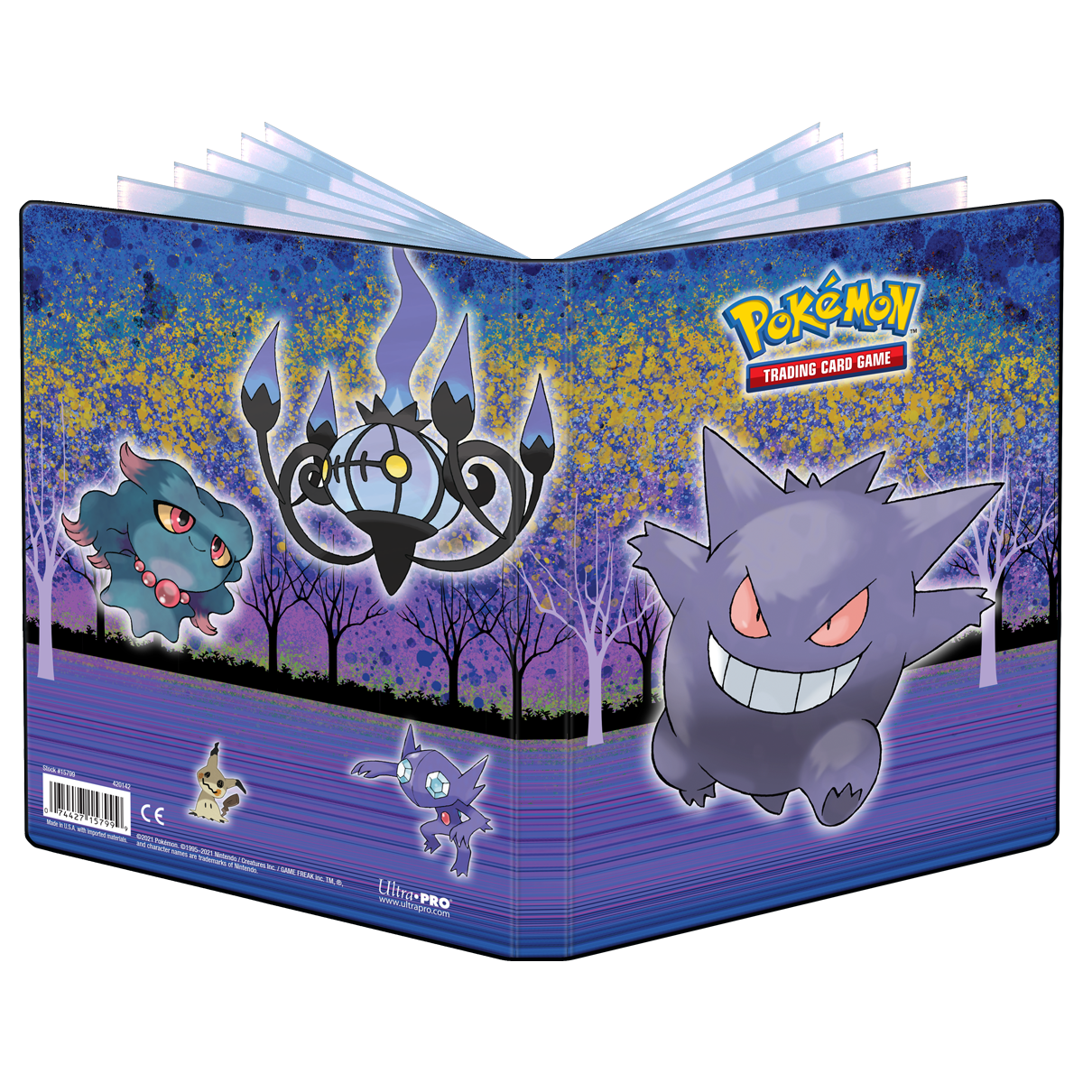 A blue and purple Gallery Series Haunted Hollow 4-Pocket Portfolio for Pokemon. Brand: Ultra PRO, Item: Gallery Series Haunted Hollow 4-Pocket Portfolio for Pokemon.