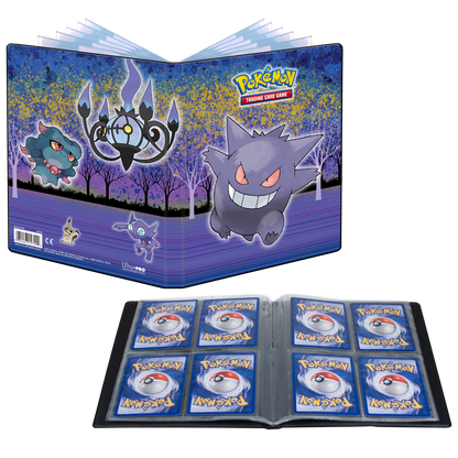 A blue and purple Gallery Series Haunted Hollow 4-Pocket Portfolio for Pokemon Trading Card Game. Brand: Ultra Pro.