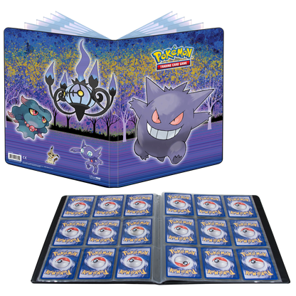 A purple and blue Gallery Series Haunted Hollow 9-Pocket Portfolio for Pokemon Trading Cards. Brand: Ultra Pro, Item: Pokemon Trading Card Game Portfolio.