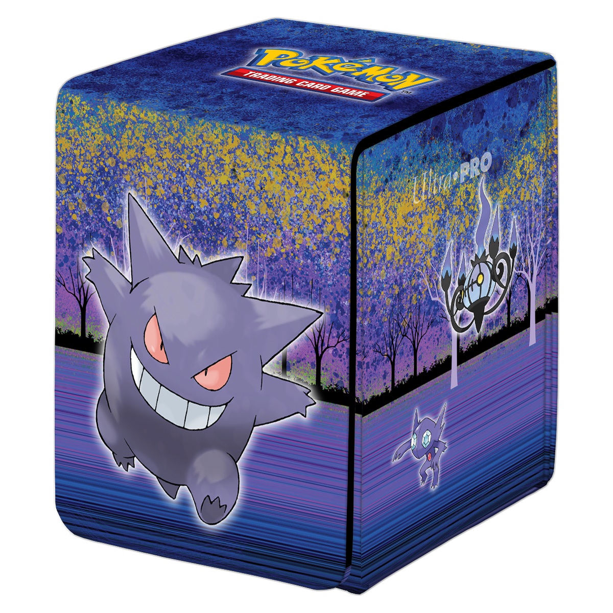 A blue and purple Gallery Series Haunted Hollow ALCOVE Flip Deck Box for Pokemon. Brand: Ultra PRO, Item: Gallery Series Haunted Hollow ALCOVE Flip DECK BOX for Pokemon.