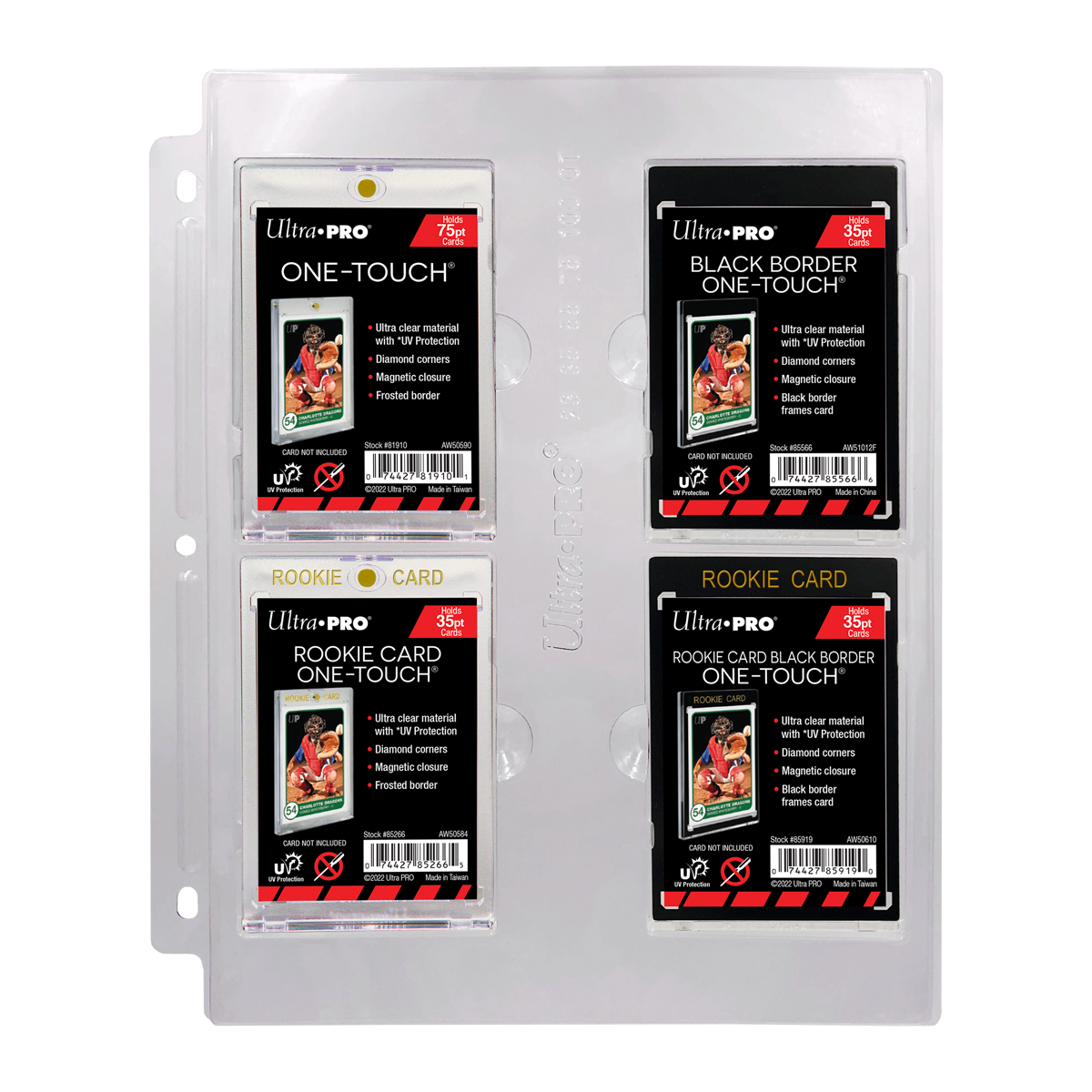 A clear plastic 4-pocket page for Ultra PRO ONE-TOUCH card holders. Brand: Ultra PRO, Item: 4-Pocket Page for 23PT-100PT ONE-TOUCH® Displays