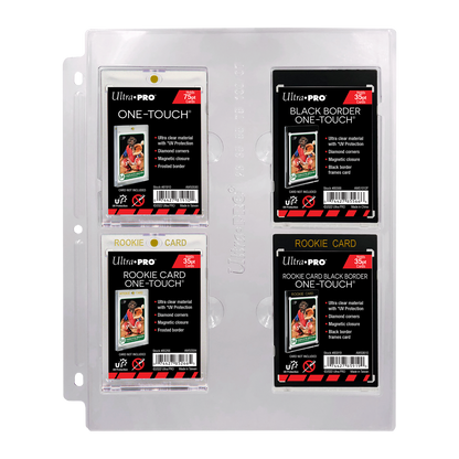 A clear plastic 4-pocket page for Ultra PRO ONE-TOUCH card holders. Brand: Ultra PRO, Item: 4-Pocket Page for 23PT-100PT ONE-TOUCH® Displays