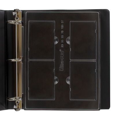 A black 4-Pocket Page for 23PT-100PT ONE-TOUCH® Displays. Brand: Ultra-PRO, Item: 4-Pocket Page for 23PT-100PT ONE-TOUCH® Displays.