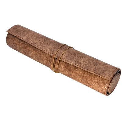 A brown leather dice scroll. Brand: Unknown, Item: Dice Scroll.